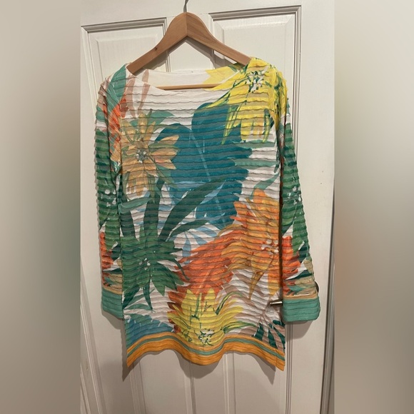 Soft Surroundings Tropical Floral Tunic - Green, Orange, Yellow - Picture 1 of 5